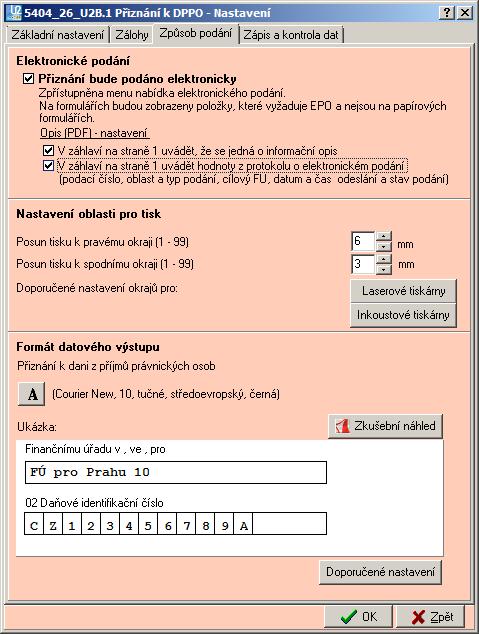 V případě, že pro formuláře státní správa elektronické podání podporuje, je přístupný parametr, který po zatržení zpřístupní nabídku menu Elektronické podání.