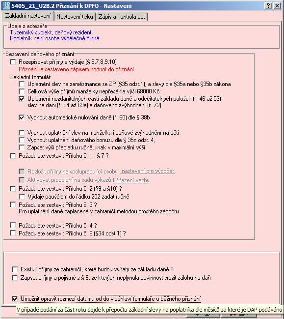 PŘIZNÁNÍ K DANI Z PŘÍJMŮ FYZICKÝCH OSOB <5405_21_U2B.2> PRO ROK 2015 Od 25.6.