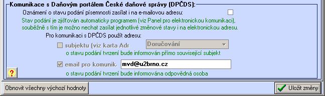 SPRÁVA SUBJEKTŮ, DATABÁZE, DOPLŇKY NASTAVENÍ FUNKČNOSTI -> NASTAVENÍ PRO ELEKTRONICKOU KOMUNIKACI 5.3.