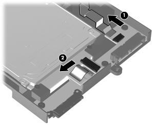 Odpojte konektor ZIFF (1) a plochý kabel (2). b.