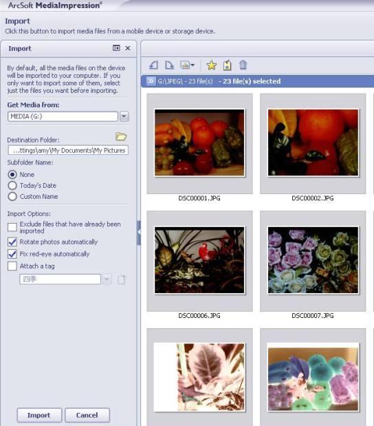 4. Zkopírujte obrázky uložené na paměťové kartě na pevný disk Vašeho počítače. Pro prohlížení, úpravu a třídění obrázků můžete použít dodaný software ArcSoft MediaImpression. Pozn.