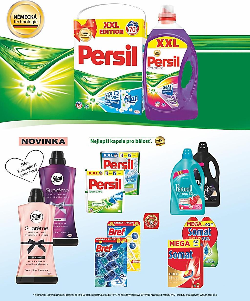 269,- 499,- - 46 % Persil prací prostředek prášek nebo gel 70 dávek 1 dávka = 3,84 279,- 499,- - 44 % Persil kapsle na