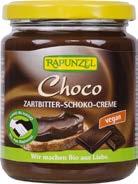 4750 4751 6 x 400 g 48 x 20 g DE fair, 4006040076896 CHOCO: čokoládová pomazánka RAPUNZEL Složení: přírodní třtinový cukr, slunečnicový olej, odtučněné kakao 20 %, fair