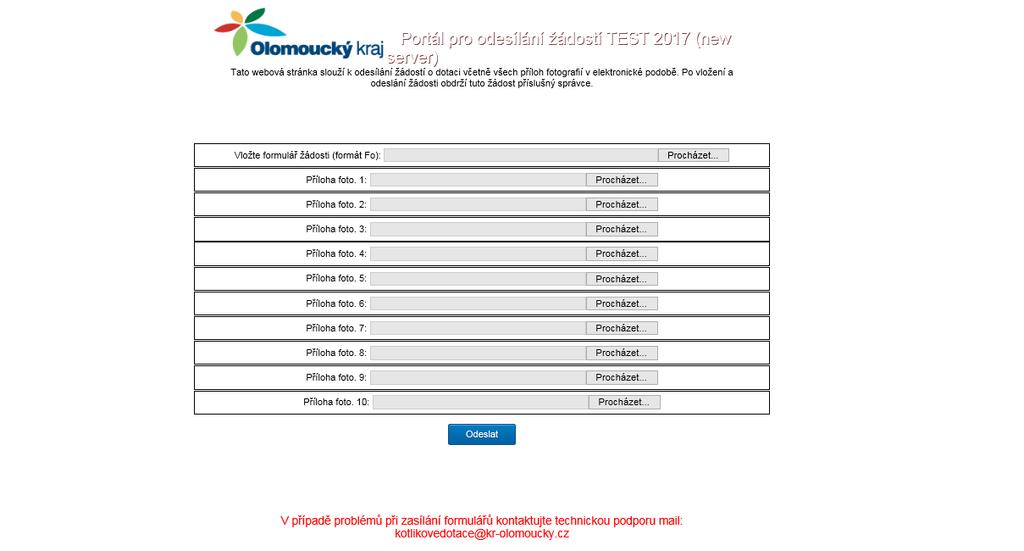 6. Po stisknutí tlačítka Odeslání žádosti bude opětovně provedena kontrola údajů a následně budete přesměrováni na webovou stránku, která slouží k odesílání žádosti o dotaci včetně všech příloh