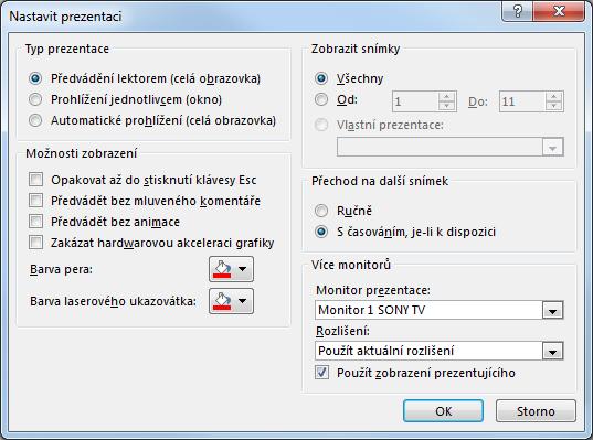 8 PowerPoint 140 volbu Ručně, při promítání nebude použito časování snímků. Jestliže necháme vybranou volbu S časováním můžeme na další snímek přejít ručně nebo automaticky po vypršení času. OBR.