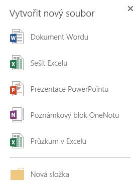 2 OneDrive pro firmy 17 OBR. 2-7: NABÍDKA NOVĚ VYTVÁŘENÝCH OBJEKTŮ Složky Speciálním případem nově vytvářeného souboru je Průzkum v Excelu.