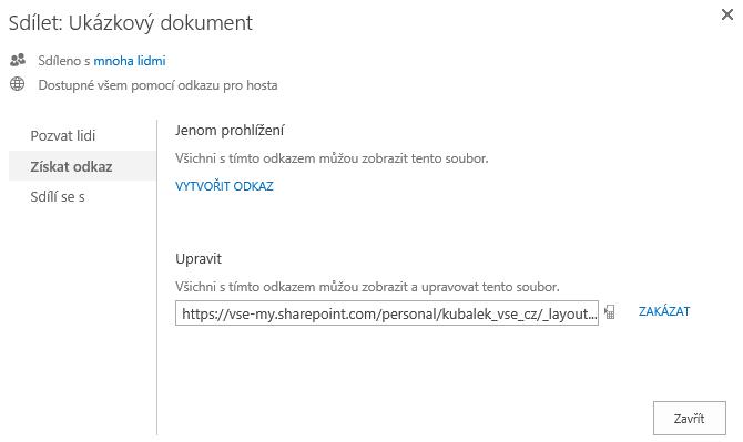 2 OneDrive pro firmy 20 Odkaz mimo firmu Do prvního pole zapisujeme jména uživatelů, s nimiž budeme dokument sdílet. Pomáhá nám v tom našeptávač, který využívá jména z globálního adresáře firmy.