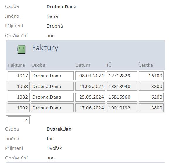 10 Access 209 OBR. 10-25: ČÁST SESTAVY S02 HLAVNÍ S PODSESTAVOU S03 FAKTURY Možnost zvětšení Čísla stránek Někteří zaměstnanci vystavili velké množství faktur, jiní nevystavili žádnou.