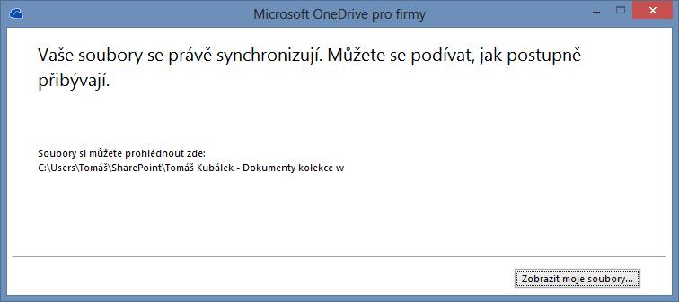 Při prvotním použití je možné synchronizovat prázdný OneDrive pro firmy a do lokální složky zkopírovat stávající používané soubory např. z flash disku. Synchronizace probíhá již automaticky.