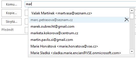 4 Outlook 54 Našeptávač» All Contacts: Hledání v kontaktech, které byly vloženy správcem Office 365 v organizaci v rámci správy Exchange jako externí kontakty.