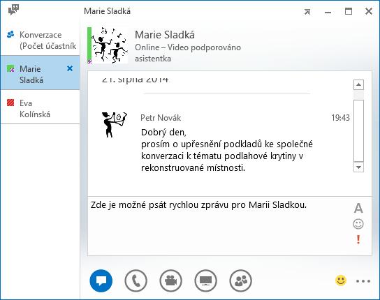 5 Lync 83 Kliknutím do tlačítka Video může Marie Sladká pozastavit vysílání svého obrazu.