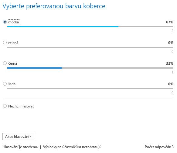 Uzavřít hlasování: Znemožní uživatelům dále hlasovat. Výsledky se účastníkům nezobrazují (výchozí volba): Grafické výsledky hlasování vidí jen prezentující.