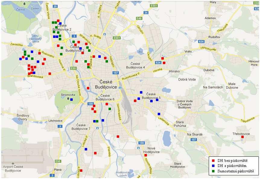 Příloha 9: Mapa rozmístění dětských hřišť na území statutárního města České