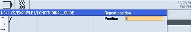Příklad 1: Podélné vedení 6.5 Zadávání vrtání děr a opakování polohování Stiskněte programové tlačítko Opakování pozic. Pozice vrtaných děr jsou při své definici očíslovány.