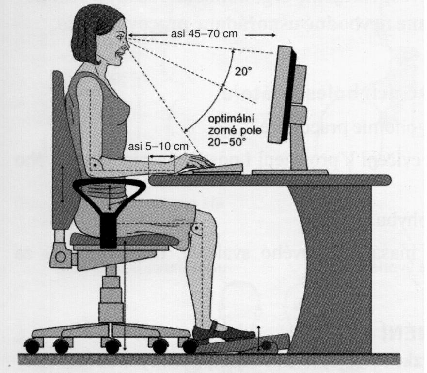 6.2.1 Pracovní sedadlo Kvalitní ergonomická židle by měla splňovat tyto požadavky: výškově nastavitelné, dobře tvarované dynamické opěradlo, možnost aretace opěradla v několika polohách, individuálně