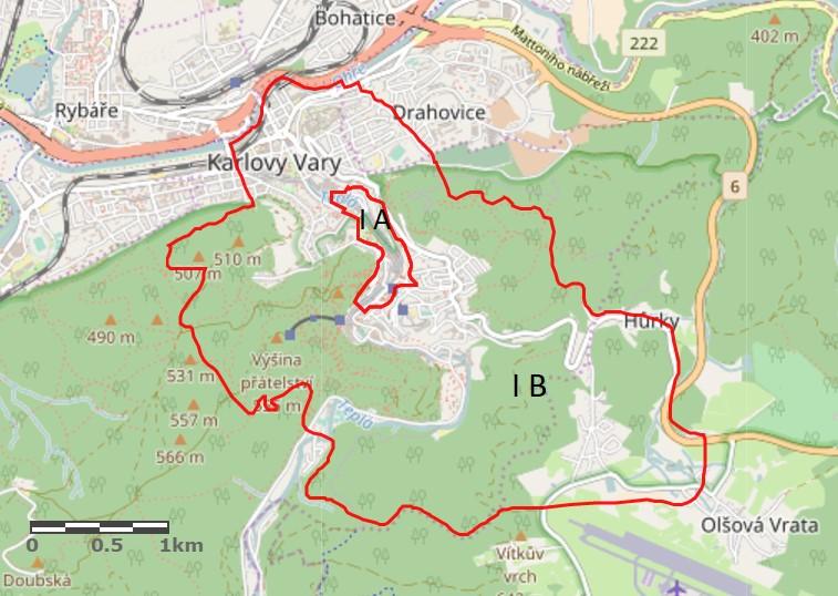 Území ochranného pásma stupně I B pro lázeňské místo Karlovy Vary je vyznačené na obrázku č. 8. Obr.