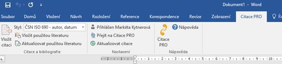 Po spuštění Wordu se objeví nová záložka Citace PRO.