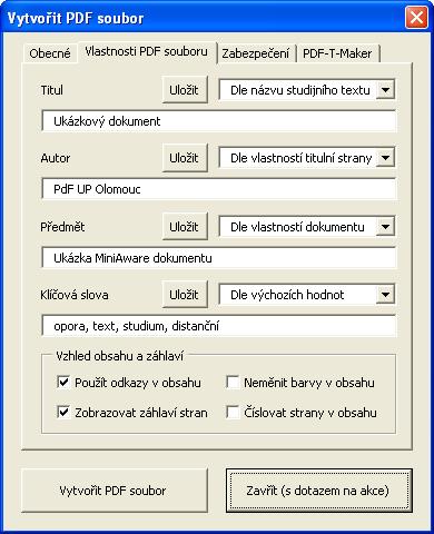 MiniAware - uživatelská příručka 83 Karta Vlastnosti PDF souboru 3.