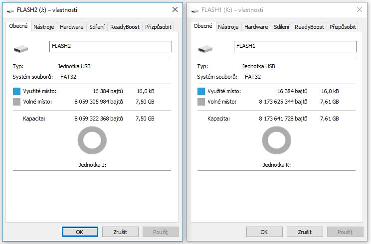 Obr. 3.4: Porovnání dvou různých 8GB flashdisků 3.3 Potřebná obnovitelná data Tato data jsou, jak už název napovídá, potřebná ke korektní funkci flash disku, případně paměťové karty.