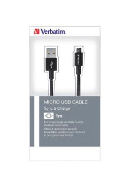 711925 711924 USB kabel VERBATIM MIRCO B USB SYNC & CHARGE 100 cm Extrémně odolný a zcela ohebný kabel z nerezové oceli Certifikováno MFI s použitím licencované