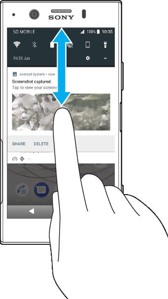 Pořízení snímku obrazovky 1 Dlouhým stisknutím tlačítka pro zapnutí/vypnutí zobrazíte okno s nabídkou. 2 Ťukněte na položku.
