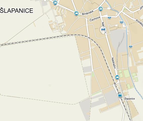 Mdernizace úseku Brn-Slatina Šlapanice Základní parametry: výstavba nvé zastávky Šlapanice zastávka (zkrácení dcházkvé vzdálensti z centra bce), zvýšení traťvé rychlsti z 80 km/h na 115 km/h,