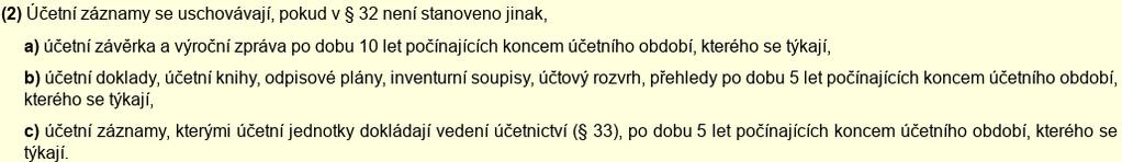 Archivace Zákon ukládá všem účetním jednotkám závazné lhůty