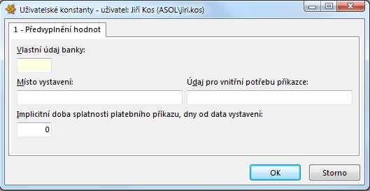 Platební příkazy tuzemské Uživatelské konstanty Pro zadání uživatelských konstant k tuzemským platebním příkazům stisknete v přehledu Platební příkazy tuzemské pravé tlačítko myši a z místní nabídky