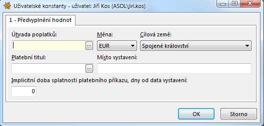 Nevyplněný platební titul (zda je vyplněn platební titul) Nepovolené znaky v platebním titulu (zda neexistují nepovolené znaky v platebním titulu) Uživatelské konstanty Tuto konstantu si může každý