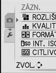 Přepínač ON/OFF Vyvolejte menu fotoaparátu Spoušť Typ menu Menu ZÁZN.