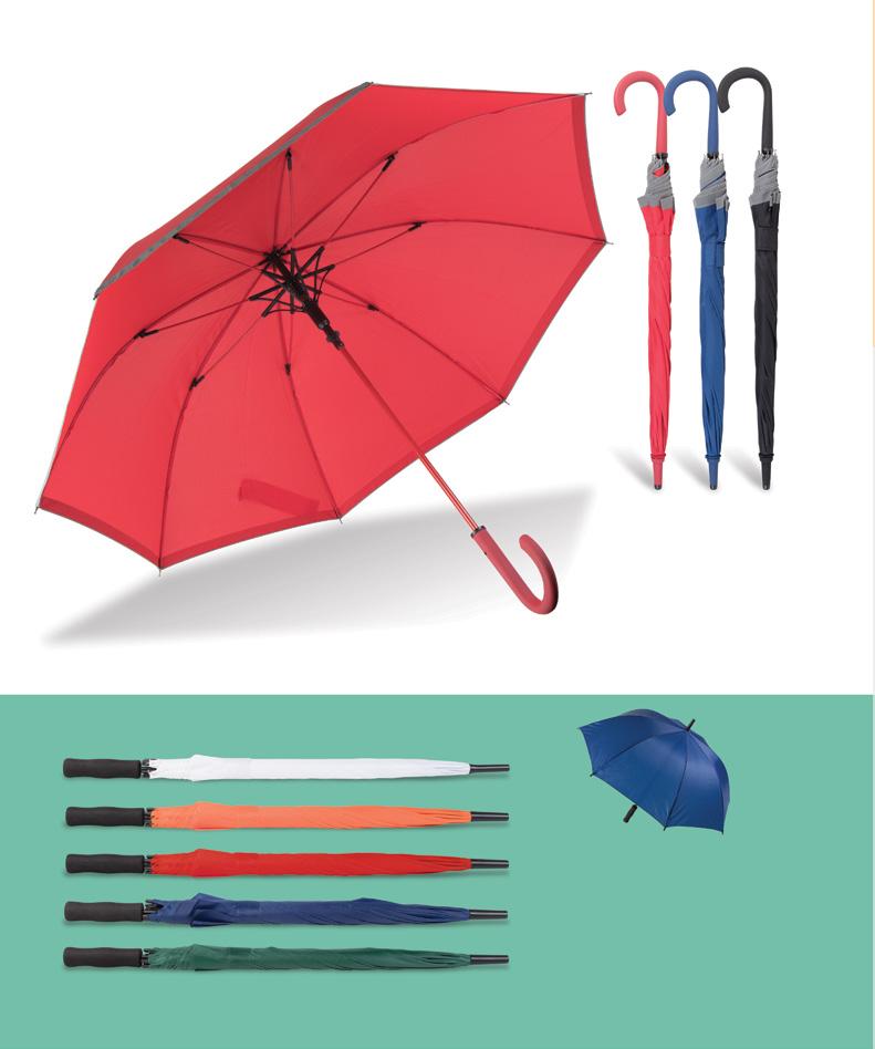 270 BAGS AND TRAVEL / UMBRELLAS 175 NIMBOS AP808407 ø1100 820 mm [ T2 (8C, 200 100 mm) Automatický, větruodolný deštník s 8 panely, reflexním lemováním, pogumovaným držadlem, barevnou tyčí a stejně