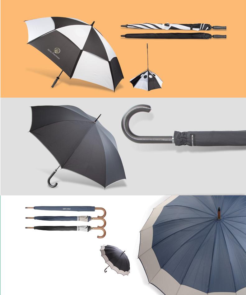 176 BAGS AND TRAVEL / UMBRELLAS 271 BUDYX AP741336 ø1350 mm [ T2 (8C, 200 100 mm), WP (8C, 150 80 mm) Černobílý větruodolný golfový deštník s ergonomickým držadlem a černým pouzdrem. Materiál Pongee.