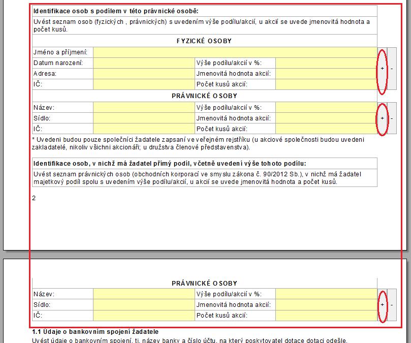 Pokud je osob více, je možné přidat další pole pro vyplnění kliknutím na tlačítko + vpravo od políček.