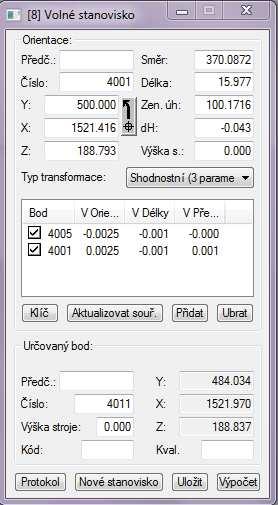 6.2.3 Výpočet souřadnic a výšek ostatních pomocných bodů Souřadnice v místní souřadnicové soustavě a výška v Bpv bodu 4011, který je součástí uzavřeného