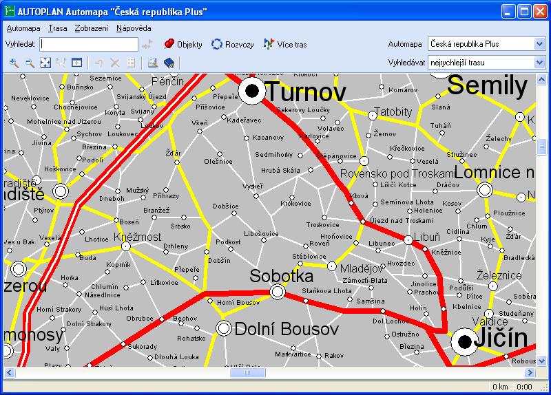 Prohlížení mapy Po spuštění aplikace se zobrazí mapa, kterou jste si prohlíželi při posledním ukončení aplikace. V menu Automapa je seznam všech map, které lze prohlížet.