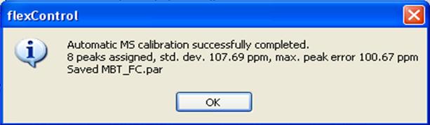 6. Na kartě Calibration (Obrázek 3 ) zkontrolujte, zda je parametr Peak Assignment Tolerance nastaven na maximální hodnotu 1000 ppm (Obrázek 8). Obrázek 8 Parametr Peak Assignment Tolerance 7.