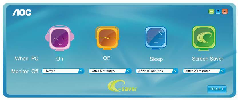 e-saver Vítá vás software pro řízení napájení monitoru AOC e-saver!