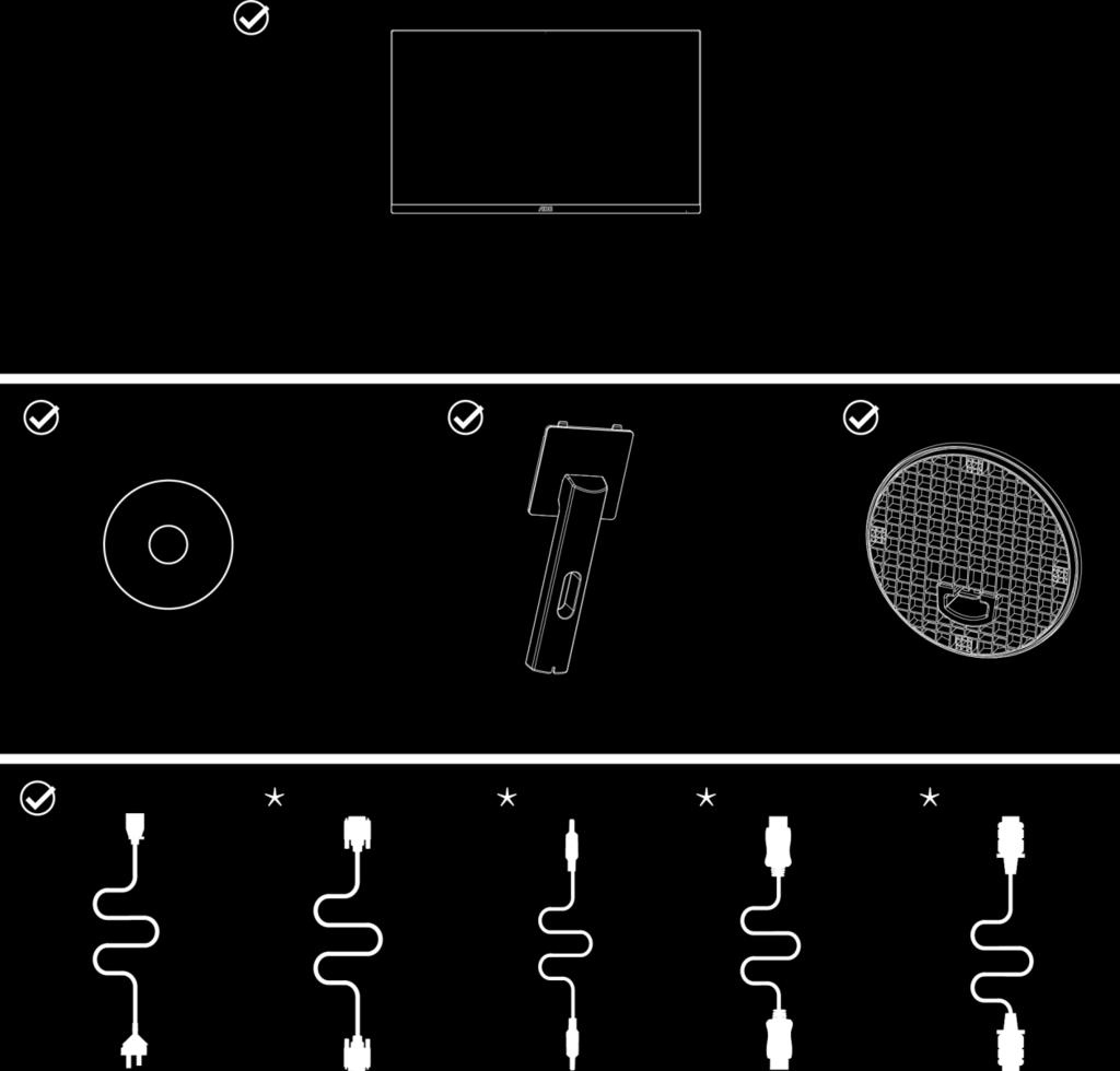 HDMI, DP kabely) Disk CD s příručkou nejsou v některých zemích nebo oblastech