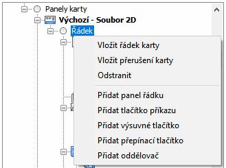 nebo, které znázorňuje stav nastavení panel řádku, který může obsahovat vnořené řádky a na nich opět tlačítka příkazu, výsuvná tlačítka, přepínací tlačítka a další vnořené panely řádku se stejnými