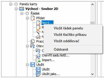 po reinstalaci programu, nezapomeňte nejprve vytvořit nový dílčí soubor CUI (viz kapitola Vytvoření dílčího souboru CUI). Úprava klávesových zkratek se provádí na kartě Klávesnice.