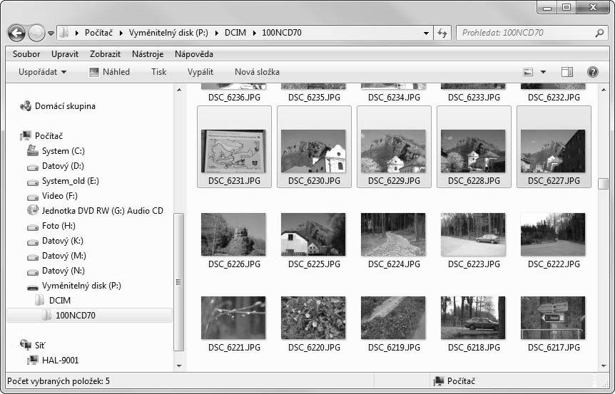 Obrázek 1.16: Vybrané fotografie v okně aplikace Průzkumník Výše popsaným postupem vyberte cílovou složku na panelu Importovat do, tentokrát zvolte skupinu Fotografie.