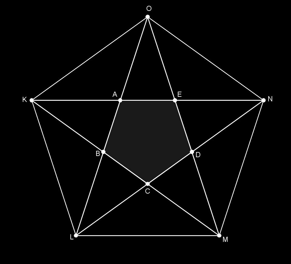 Spojíme li všech pět vrcholů pravidelného pětiúhelníku úhlopříčkami, dostaneme pěticípou hvězdu. Uvnitř pěticípé hvězdy vznikne nový pravidelný pětiúhelník.