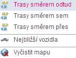 Obr. 13: Kontextové menu pod pravou myší pro plánování tras