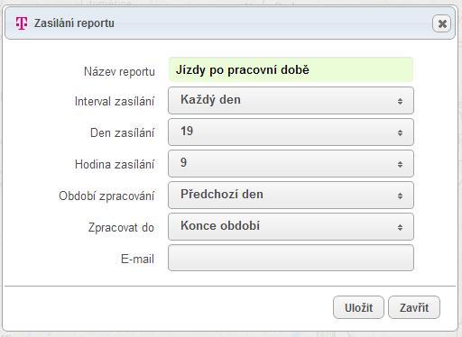 Obr. 20: Dialogové okno pro nastavení detailů pro zasílání reportů Seznam takto definovaných reportů zasílaných e-mailem naleznete v hlavním menu aplikace v položce Nástroje Zasílání reportů.