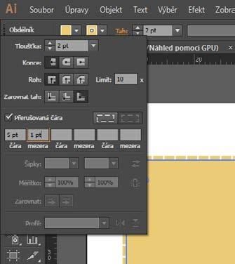 Čára (Dash): 5 pt Mezera (Gap): 1 pt 3 Stisknutím klávesy Escape panel Tah (Stroke) zase skryjte.