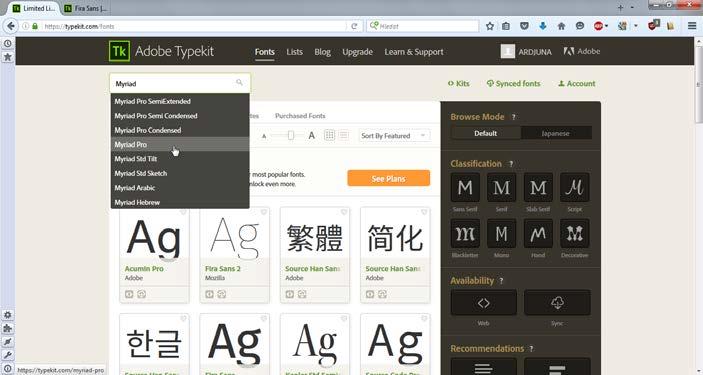 Typekit. Tím si otevřete prohlížeč, načtete webovou stránku Typekit.com a přihlásíte se na stránku.