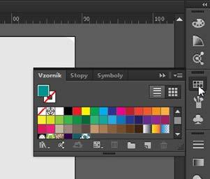 Všimněte si, že panel Vzorník (Swatches) je ve skupině se dvěma dalšími panely panelem Stopy (Brushes) a panelem Symboly