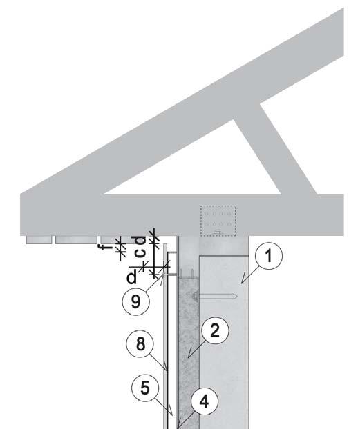 15 Montáž na dřevěný rošt pomocí vrutů Vertikální řez v oblasti střechy 2 Izolace 4 Větrová zábrana 8 EPDM podkladní páska 9