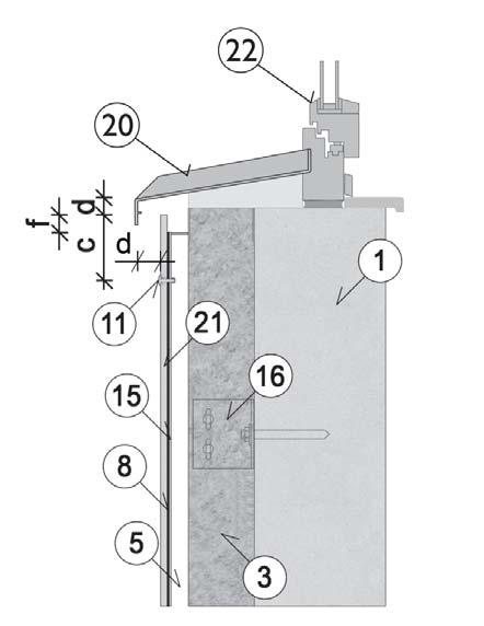 200 cm 2 /m f Přesah fasádní desky max. 55 mm Vertikální řez nadpražím okna (Přerušení větrání v okolí okna v max.