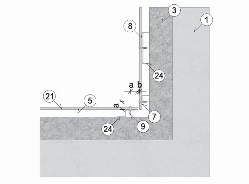 Vzdálenost šroubu od kraje desky 30 mm Horizontální řez vnitřním rohem 7 EPDM podkladní  Vzd.